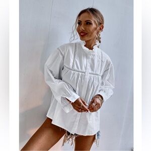 Shein white preppy oversized dressy layering shirt S